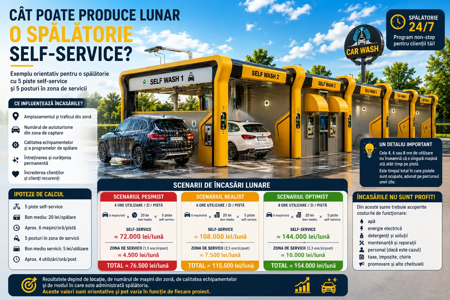 Ce incasari poate aduce o spalatorie self service cu 5 piste intr-o luna