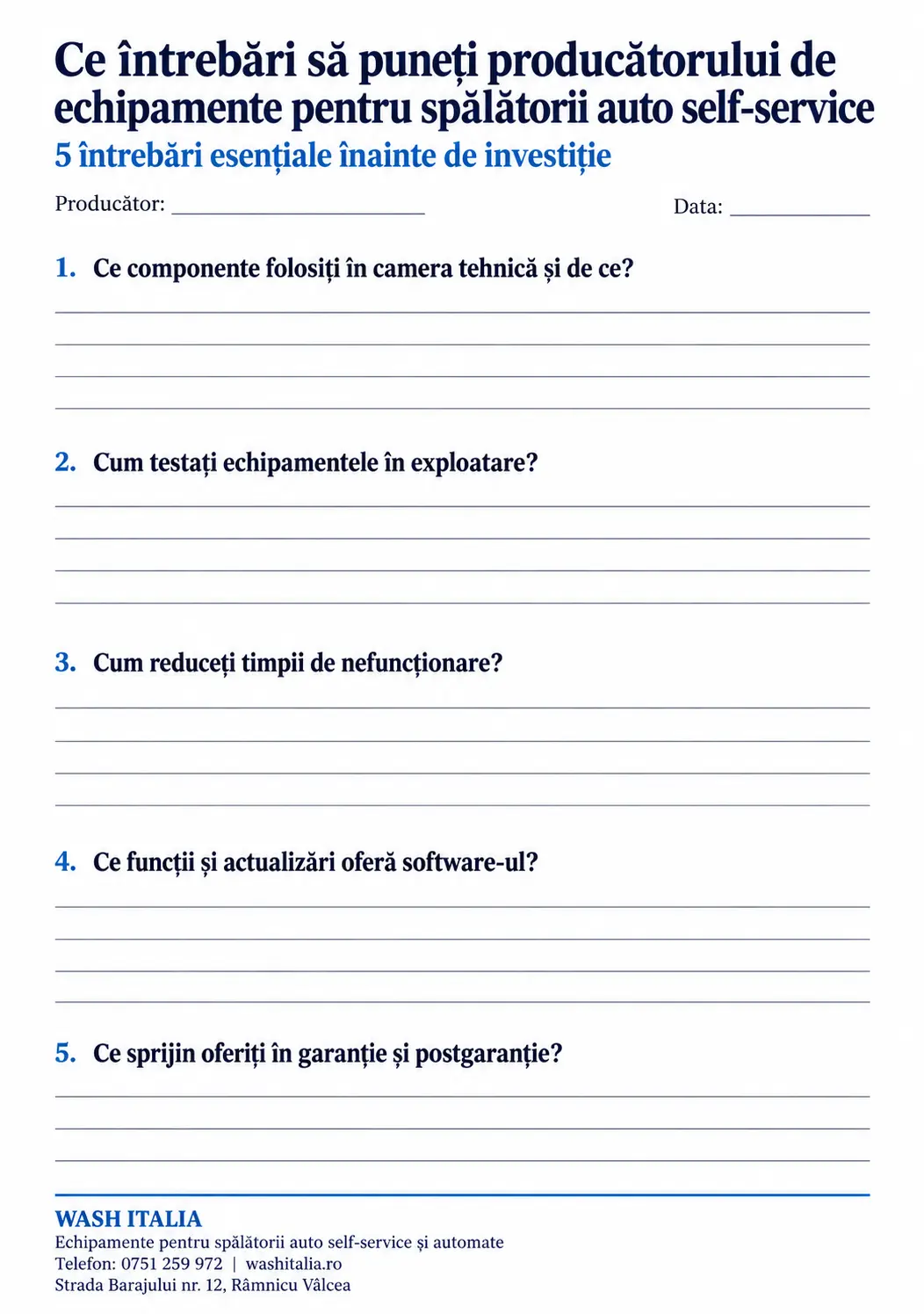 Fișă de întrebări pentru producător